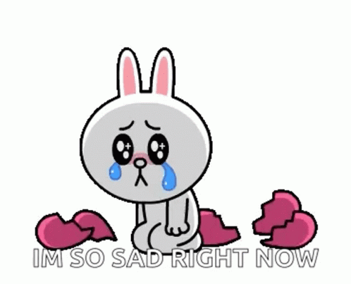 Crying Cartoon Rabbit Sitting on Broken Heart
