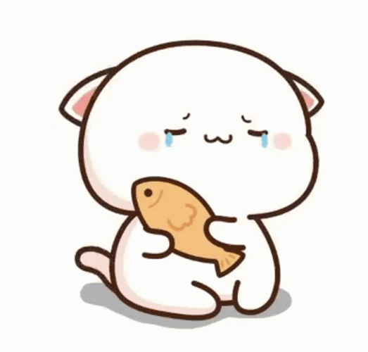 Crying Cat Holding Fish GIF