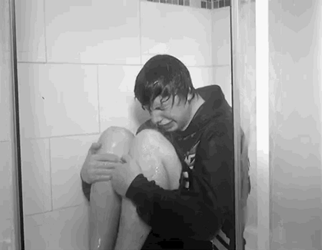 Crying Man In Shower Sad Depressed GIF