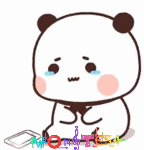 Crying Panda Bear Sitting Next to Phone