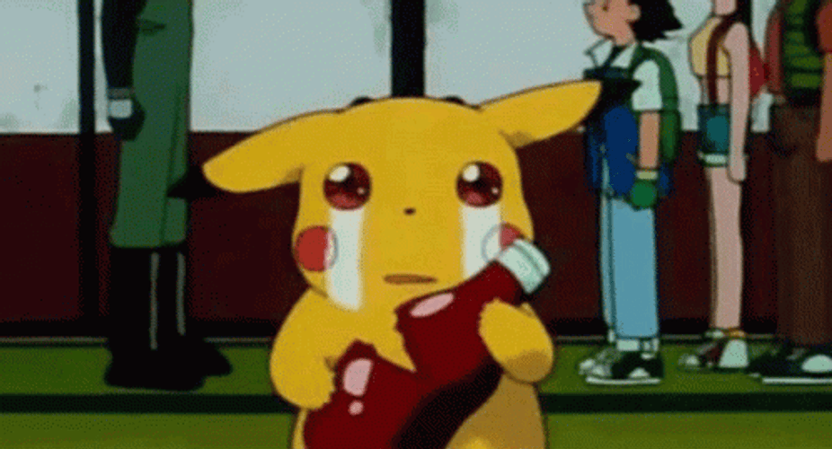 Crying Pikachu Holding Ketchup GIF