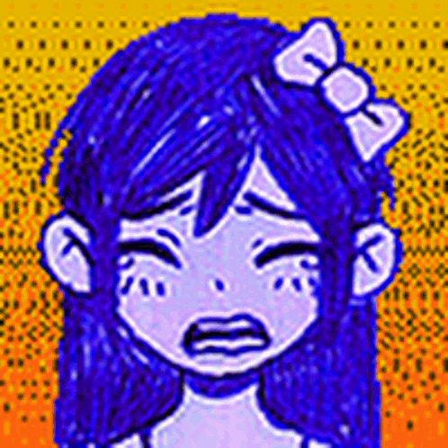 Crying Pixel Girl With Blue Hair And Bow GIF
