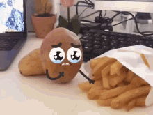 Crying Potato With French Fries GIF