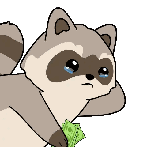 Crying Raccoon Holding Dollar Bill