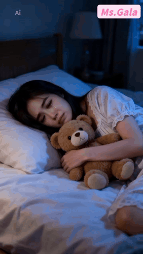Crying Woman Holding Teddy Bear
