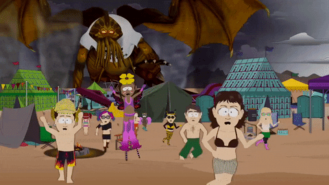 Cthulhu Monster Attacking Crowd Dispersing South Park GIF