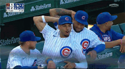 Cubs Baseball Players In Dugout GIF