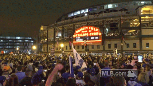 Cubs Fans Celebrate Outside Arena After Win GIF