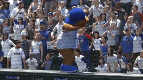 Cubs Mascot Hyping Crowd After Win GIF