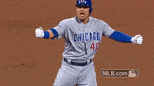 Cubs Player David Freese Punching Chest After Win GIF