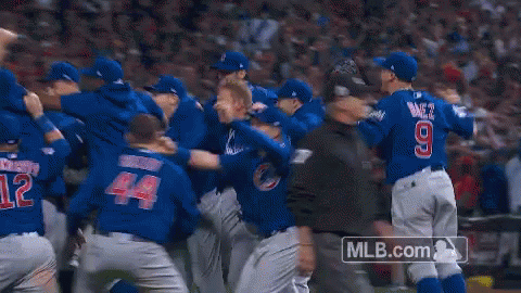 Cubs Players Celebrate Win On Field GIF