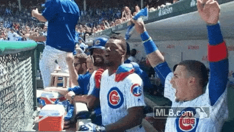 Cubs Players Celebrating in Dugout