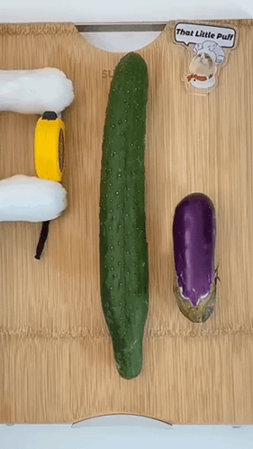 Cucumber and Purple Eggplant With That Little Puff Sticker