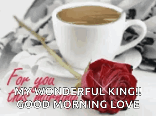 Cup Of Coffee And Red Rose With Good Morning Love Message GIF