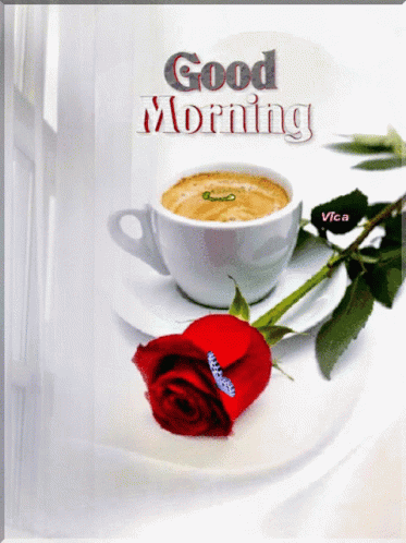 Cup Of Coffee And Rose Saying Good Morning GIF