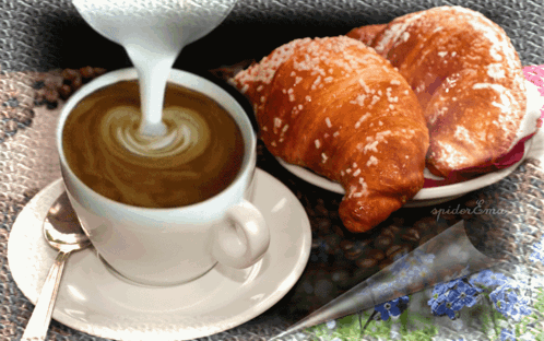 Cup of Coffee and Two Croissants