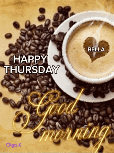 Cup of Coffee Surrounded by Beans Says Happy Thursday Good Morning