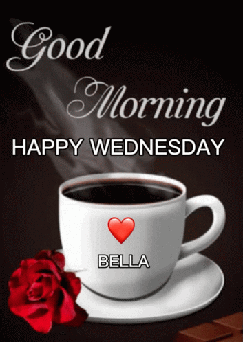 Cup of Coffee With Red Rose Good Morning Happy Wednesday Bella