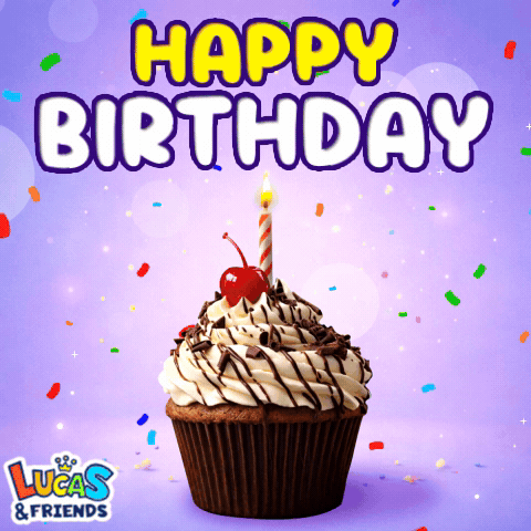 Cupcake With Candle Saying Happy Birthday Lucas And Friends