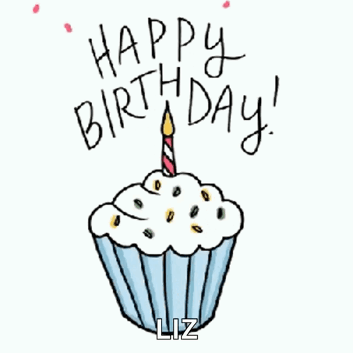 Cupcake With Lit Candle Saying Happy Birthday Liz