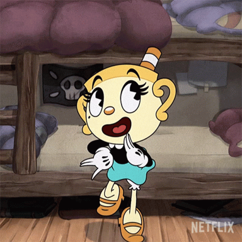 Cuphead Is A Cartoon Character From Netflix And Is Standing In Front Of A Bunk Bed GIF