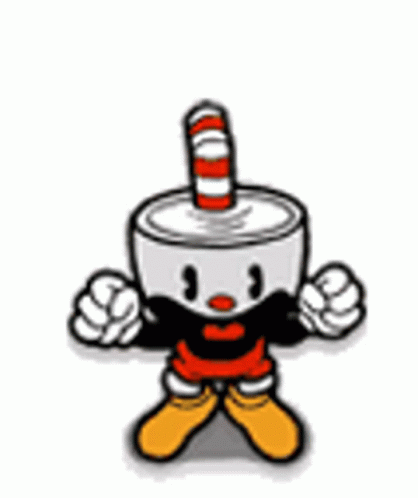 Cuphead Is A Cartoon Character With Arms And Legs And A Striped Hat On His Head . GIF