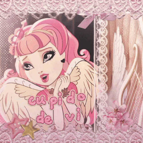 Cupido De Vi Is Written On A Picture Of A Girl With Wings GIF