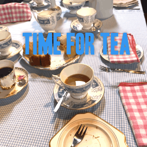 Cups And Saucers Saying Time For Tea GIF