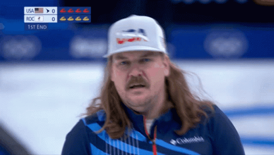 Curling Athlete Matt Hamilton In White Cap GIF