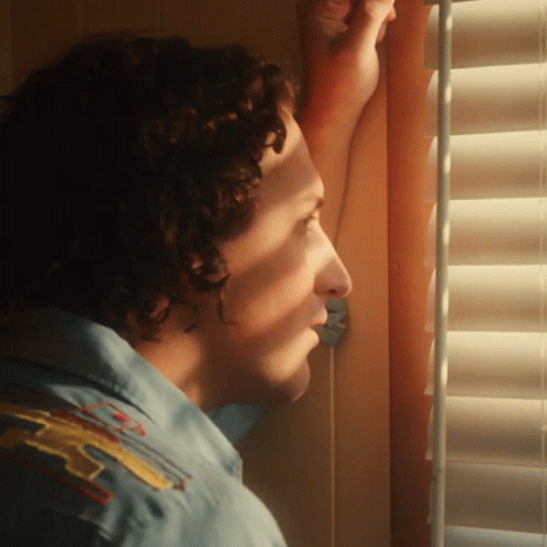 Curly Hair Man Looking Out The Window GIF