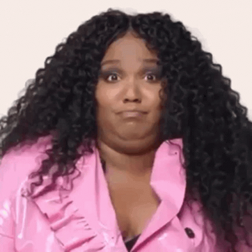 Curly Hair Woman in Pink Jacket Funny Face