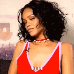 Curly Hair Woman With Red Tank Top Necklace GIF