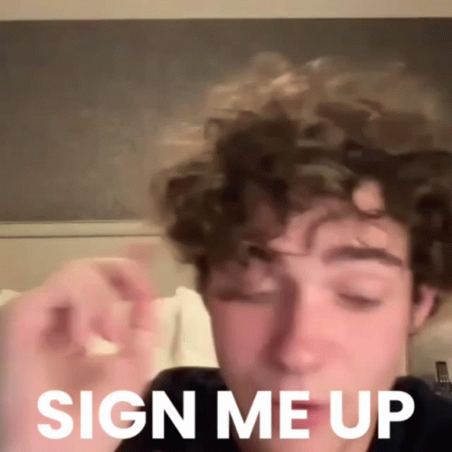 Curly Haired Man Sign Me Up Eyes Closed