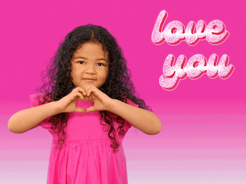 Curly Little Girl's Heart Hands Saying Love You GIF