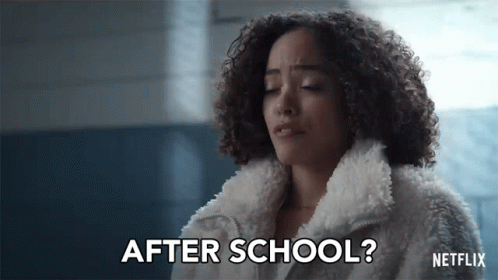 Curly Woman in White Fur Says After School