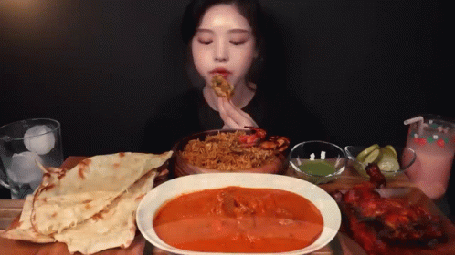 Korean Mukbang Eating Indian Curry GIF