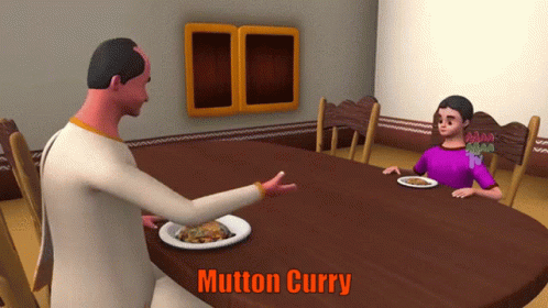 Arab Father Encouraging Kid To Eat Mutton Curry GIF