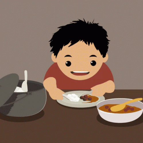 Cartoon Boy Munching On Curry GIF