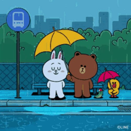 Cute Animals Holding Umbrella On Rainy Day GIF