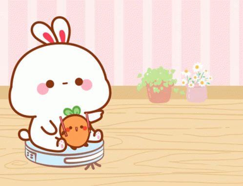 Cute Animated Bunny Riding Vacuum GIF