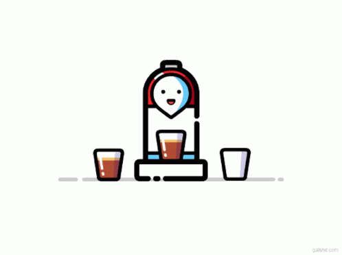 Cute Animated Coffee Maker Pouring In The Glass GIF