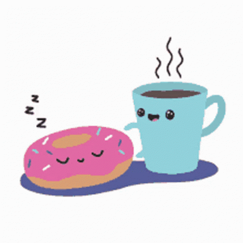 Cute Animated Coffee Waking Up Donut GIF