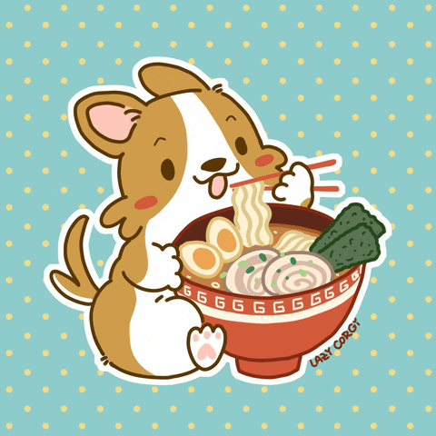 Cute Animated Corgi Eating Noodles GIF