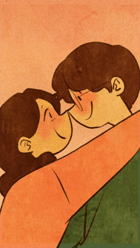 Cute Animated Couple Kiss Kiss GIF