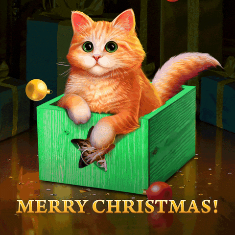 Cute Animated Orange Cat Religious Merry Christmas GIF