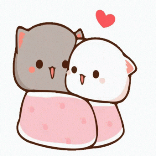 Cute Animated Peach Cat Hugging GIF