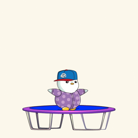 Cute Animated Penguin Jumping Boing On Trampoline GIF