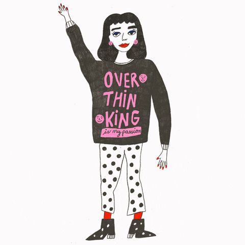 Cute Animated Woman Wears Overthinking Shirt Dancing GIF