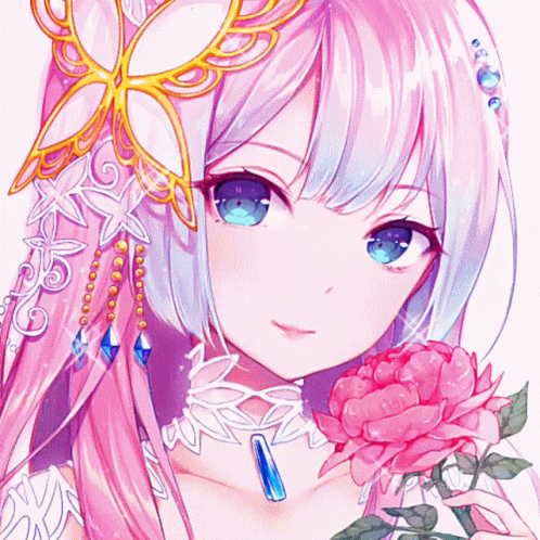 Cute Anime Girl Smelling Rose GIF