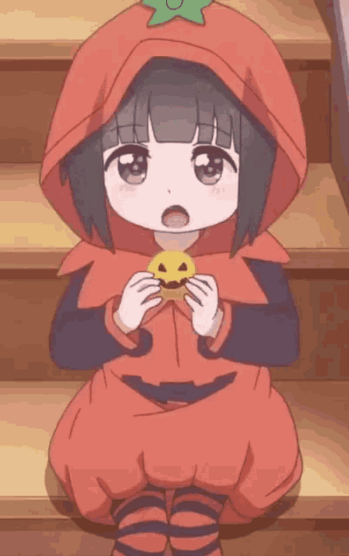 Cute Anime Wataten Yu-chan Munching GIF